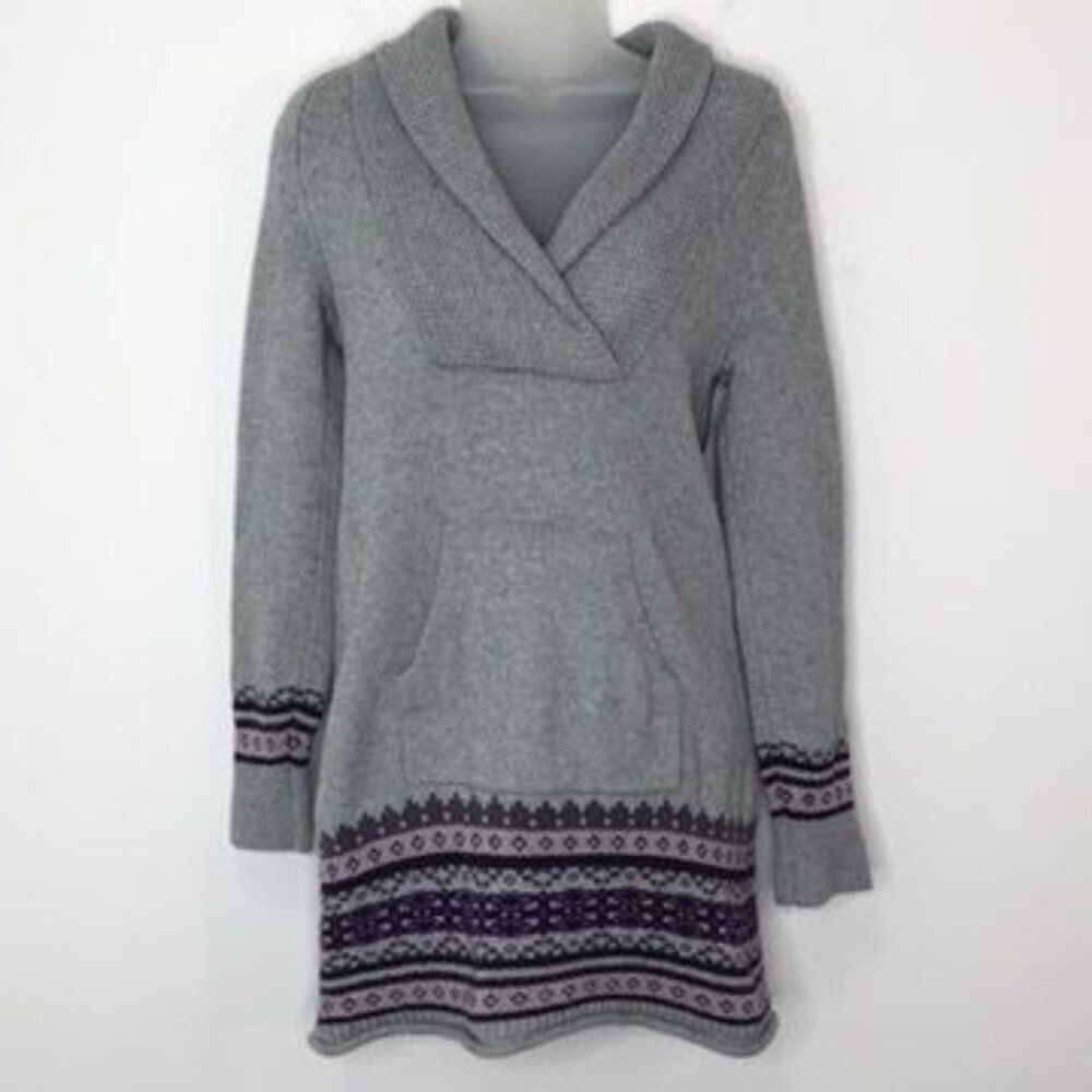 Athleta Sequoia Gray Fair Isle Sweater Dress Size Small Cotton Cashmere Cozy